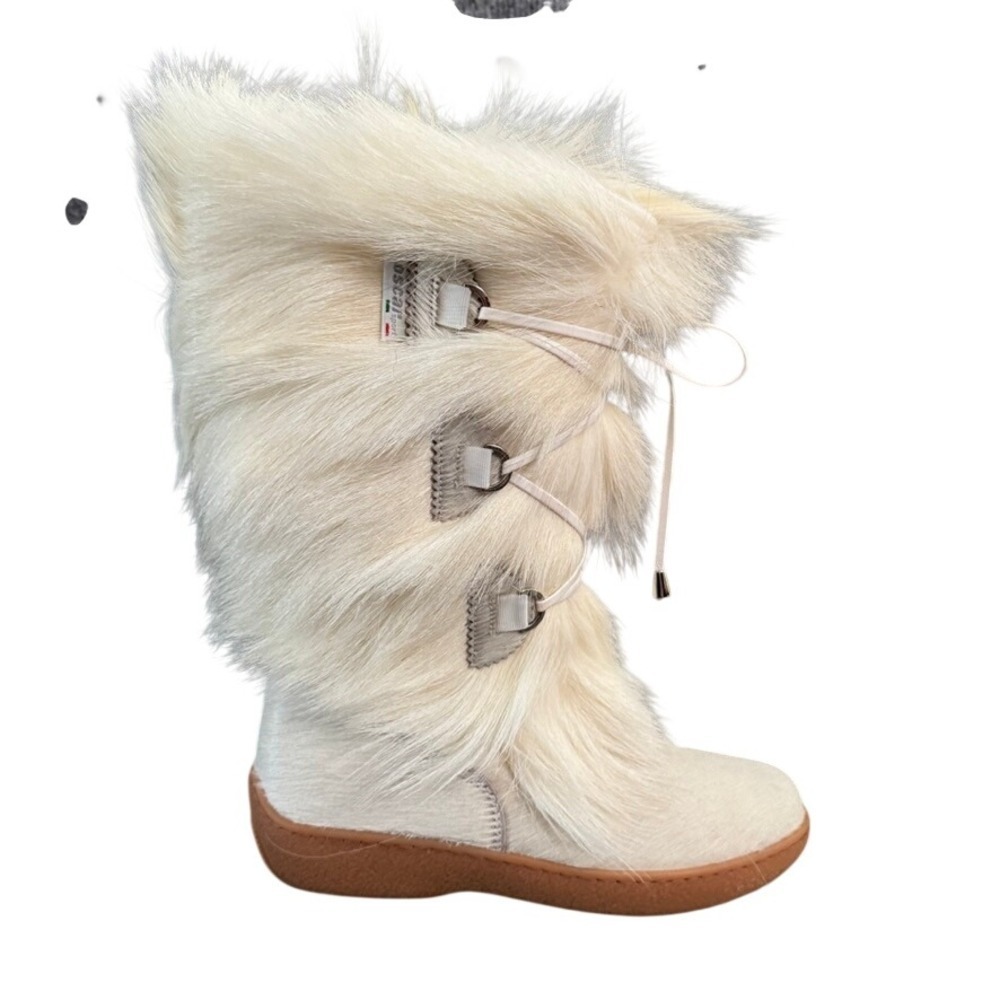 NWB Oscar Sport Italy Womens 9 Goat Fur Apres Ski Boots White Handmade Luxury